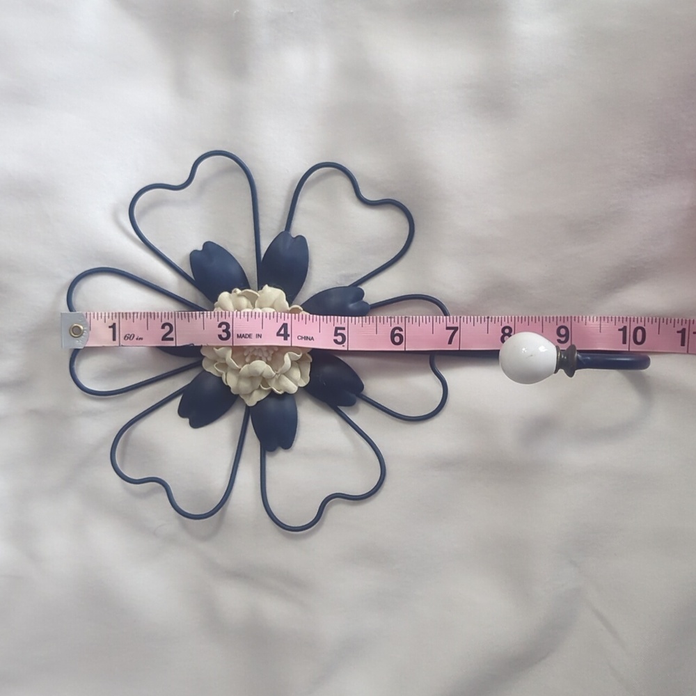 Wall Hook Wire Flower Navy Blue and Cream - Picture 7 of 9
